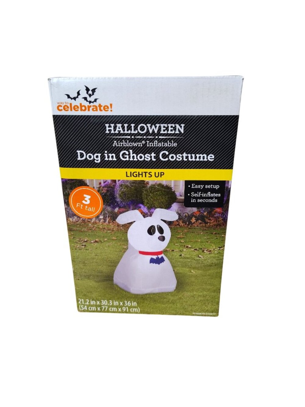Way To Celebrate Halloween Dog In Ghost Costume Airblown Inflatable 3 Ft Lights